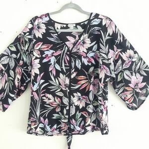 2/$35 Spense Kimono Style V-Neck Blouse Tropical Print Size M (Fits 12-1…